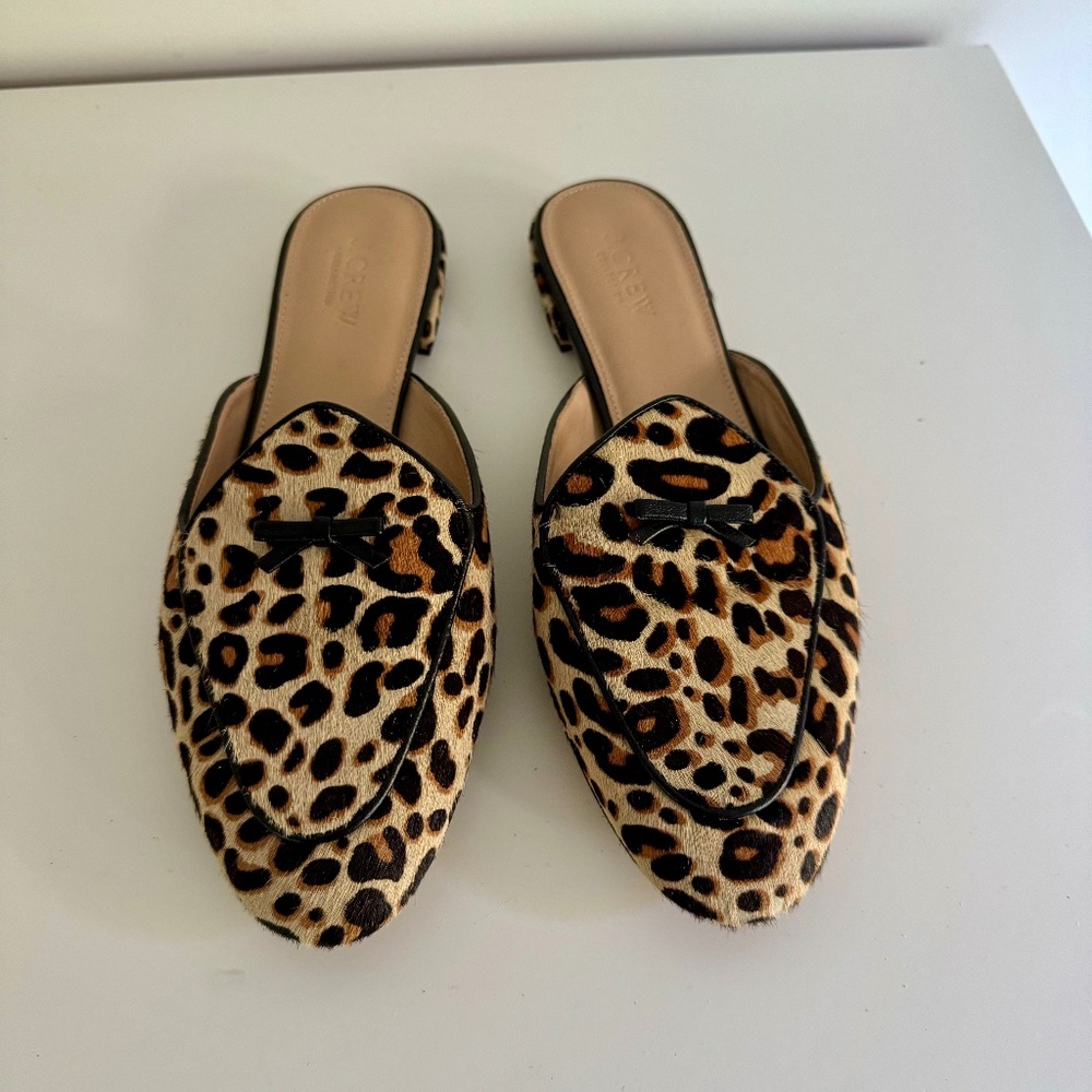 J. Crew Collection Piped Leopard Loafer Mules